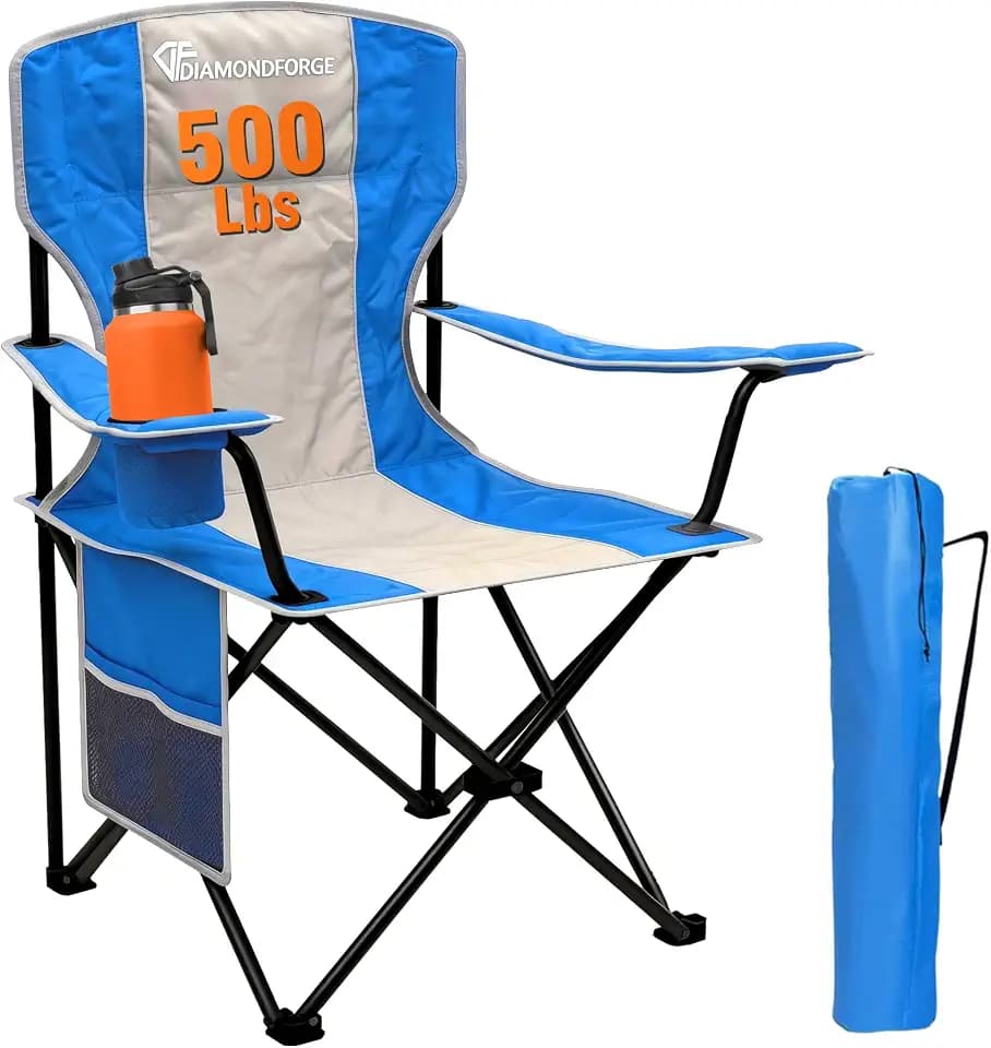 Camping Chair, 500 LBS High Back Sturdy Lawn Chairs Folding, Gray blue