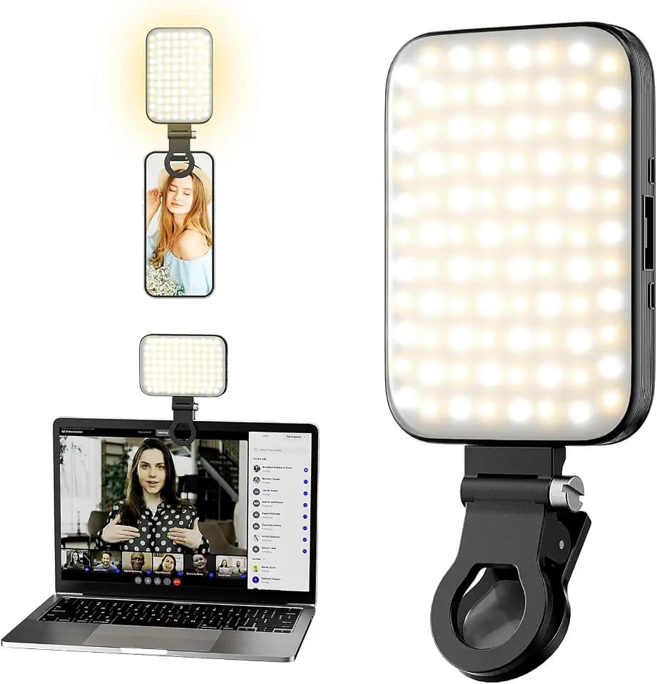 Selfie Light – Rechargeable Phone Light Clip with Digital Display, 3 Light Modes & 10 Brightness Levels for TikTok, Vlog, Makeup, Zoom