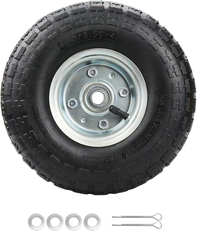 10 Zoll Reifen Sackkarre 4.10 3.50-4 Sackkarrenrad Bollerwagen Luftreifen 4.10/3.50-4 Pneu Ø260 mm für Gorilla Cart, Dolly, Hand Truck, Rasenmäher, Gartenwagen,Achse 16 mm,Doppelversiegelte Lager