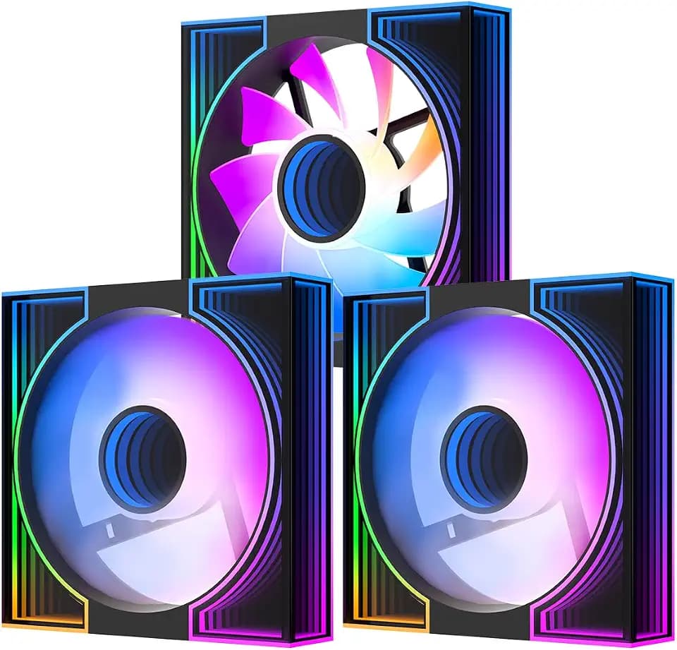 darkFlash DM8 3-Pack Reverse Blade RGB PWM Fans, Dual Ring Infinity Mirror Case Fans, 1600RPM High Airflow 56CFM, Low Noise 32.5dBA, Computer Case Cooler Fan (Black)