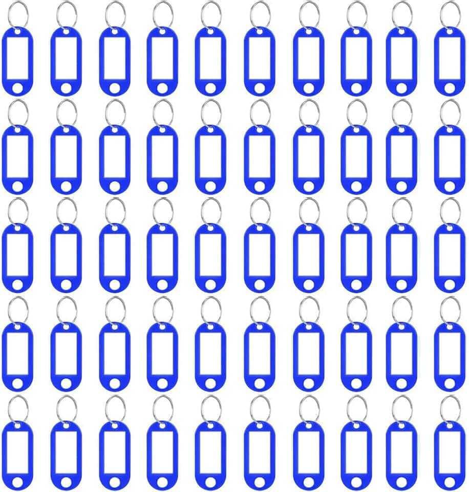 50 Stück Schlüsselanhänger – Blau, Kunststoff Schlüsselanhänger Beschriftbar Schlüsselschilder mit Schlüsselringen Key Label zum Schlüssel Koffern Haustieren Markieren