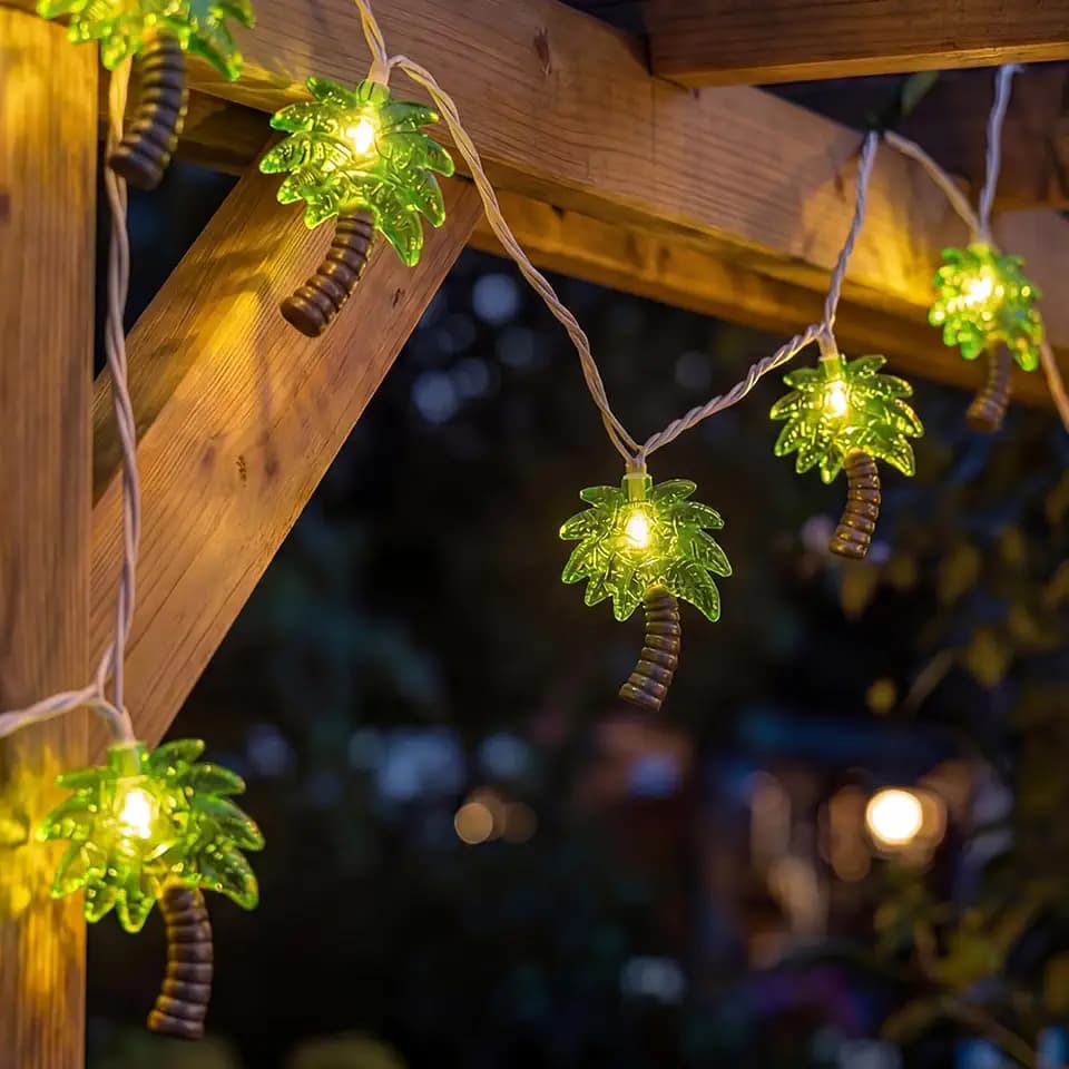 Oviejo Palm Tree String Lights,8.5Ft Patio String Lights with 10 LED Bulbs, Connectable Tiki Bar Lights for Summer Party/Hawaiian/Luau/Tiki,White Wire