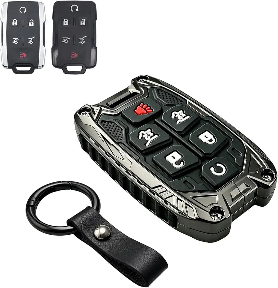 Heavy Key Fob Cover Case for Chevy GMC, Keychain, Accessories for Chevy Tahoe Suburban GMC Yukon M3N-32337100 Keyless Entry Remote (Black)