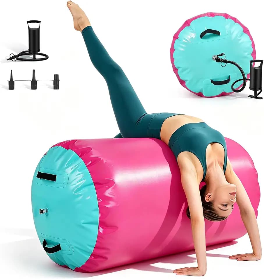 Airtrack Rolle, Air Rolle Turnen mit Luftpumpe, PVC Gymnastikrolle, Langlebige Yoga Rolle für Yoga Gymnastik Pilates Fitness(100 * 60cm)