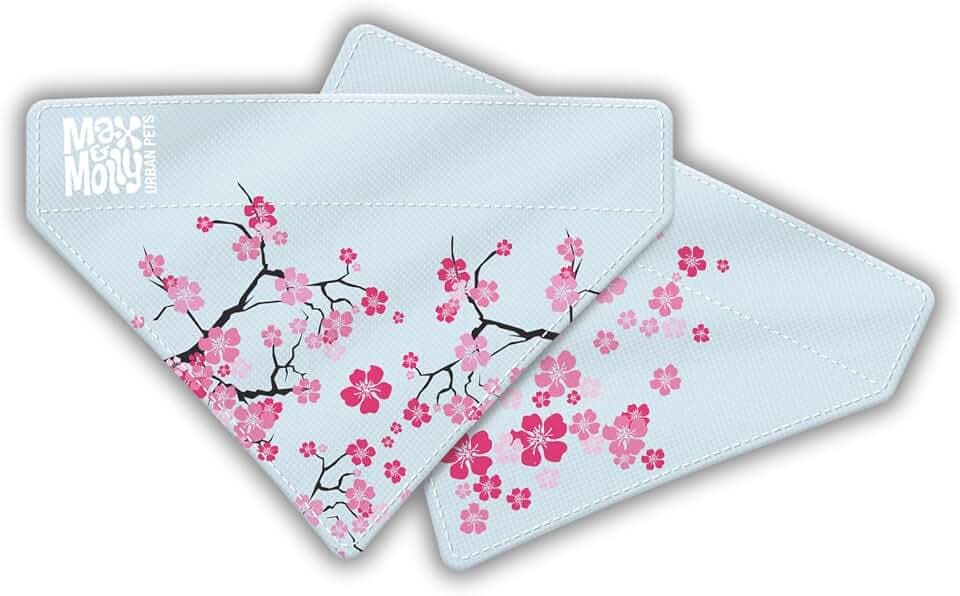 Max & Molly Wende-Halsband aus Stoff für Hunde & Katzen, weicher Stoff, ohne Binden, Kragenschieber durch obere Schlaufe (Cherry Bloom, Medium-Large)