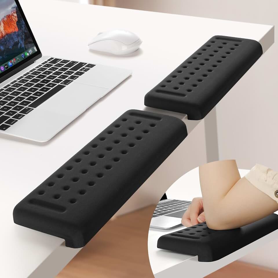 Sushret L-förmige Armauflage für Schreibtischkante, 2er Set Memory-Schaum Handgelenkauflage & Ellbogenauflage, Ergonomische Komfort Armstütze für Tischkante im Büro & Zuhause, Abnehmbar,Schwarz