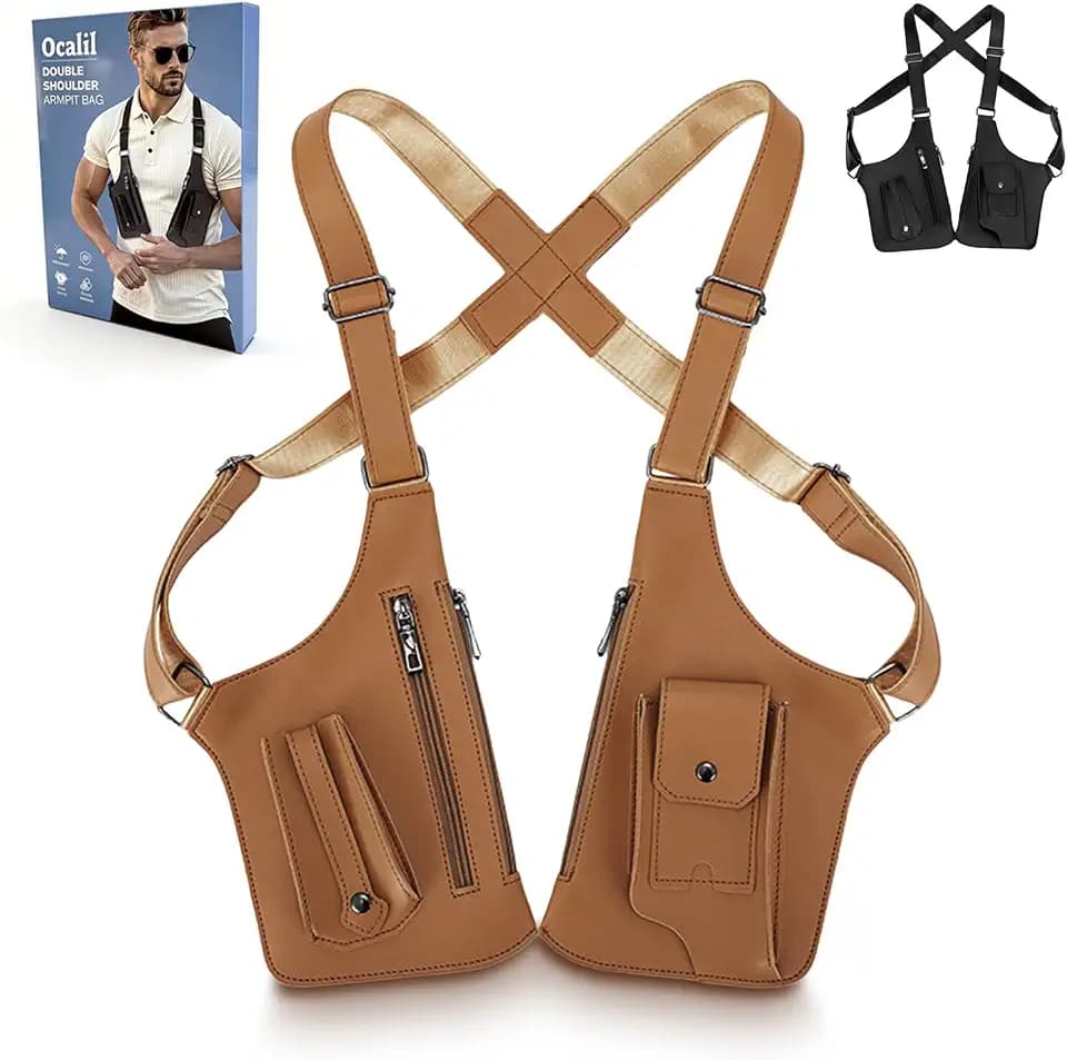 Double Shoulder Armpit Bag, Men Anti-Theft Underarm Wallet Pocket Holster Phone Leisure Double Shoulder Pouch