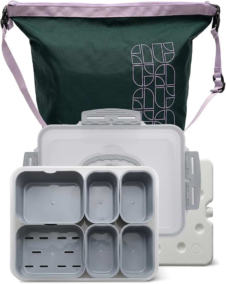 GIRAFFYCO Tragbare Snackbox mit Abtropfeinsatz, Kühltasche & Kühlakku