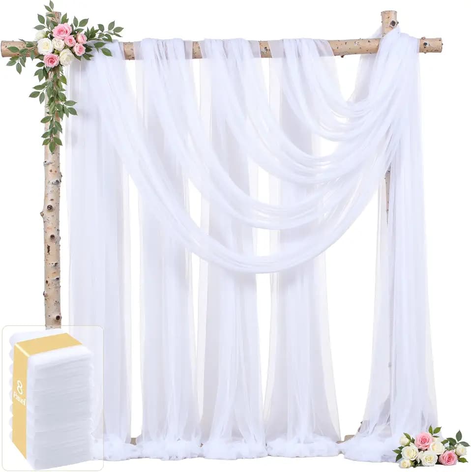8 Panels White Wedding Arch Draping Fabric 30" x 19ft Wedding Drapes Tulle Drapes for Backdrop Sheer Fabric Backdrop Draping Decorations Back Drop Curtains for Reception Ceremony Party