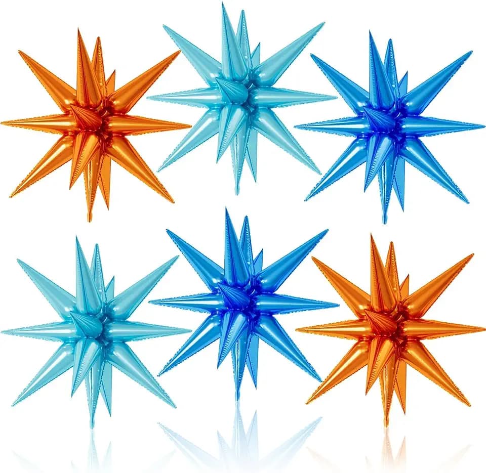 Star Balloons, 6PCS 22Inch Blue and Orange Explosion Cone Foil Balloons Set