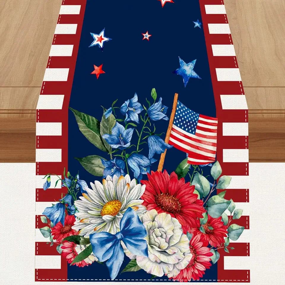 Watercolor Red White and Blue American Flag Stars Table Runner 4th of July Memorial Day Veterans Day Patriotic Decoration and Supplies for Home 13x90 Inch