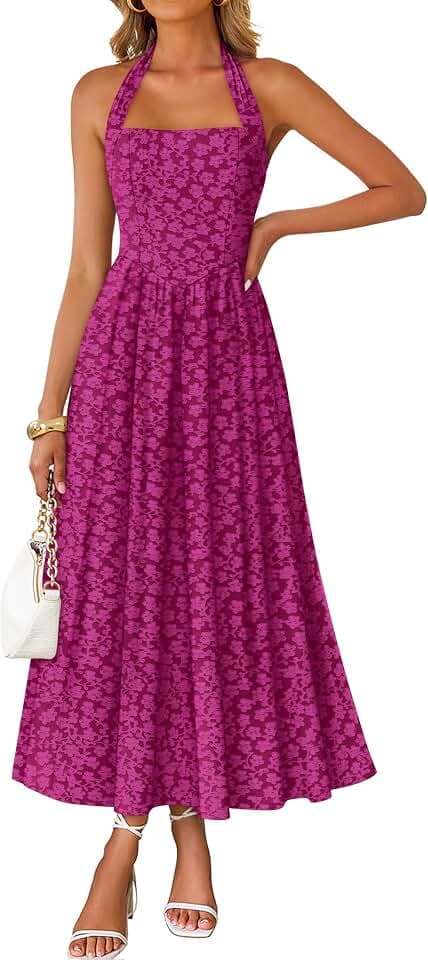 ZESICA Women's Summer Sleeveless Floral Wedding Guest Maxi Dress