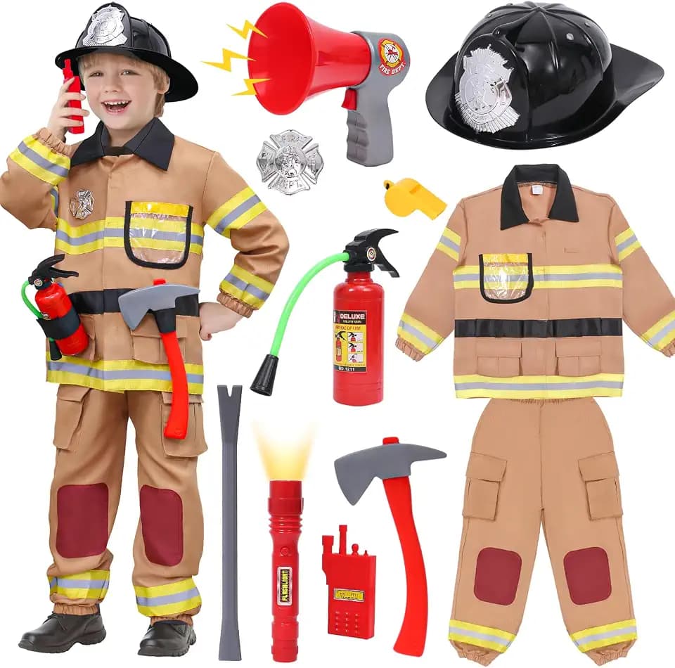 Tacobear Firefighter Costume for Kids, Boys Halloween Costume Ages 3-10