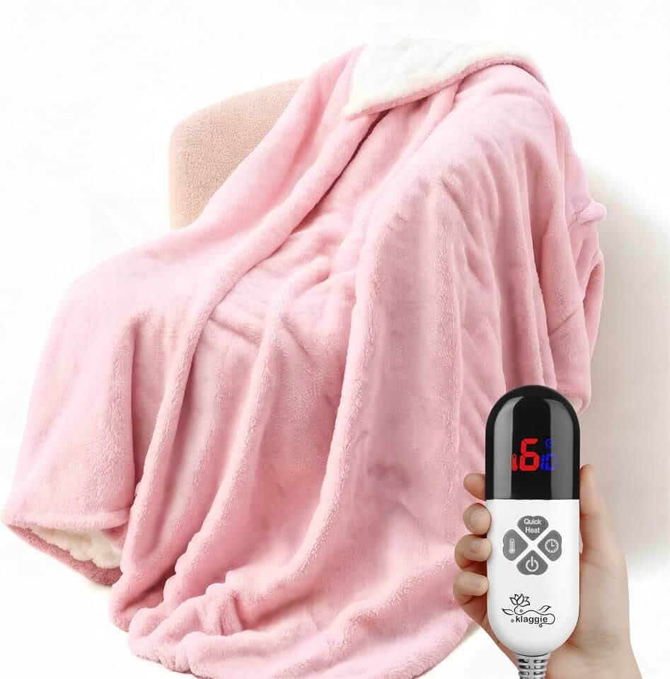 Electric Heated Blanket Sherpa Twin Size 62"x84" Pink Machine Washable 6 Heat Settings 10 Hours Auto Off Overheat Protection for Home Office Use