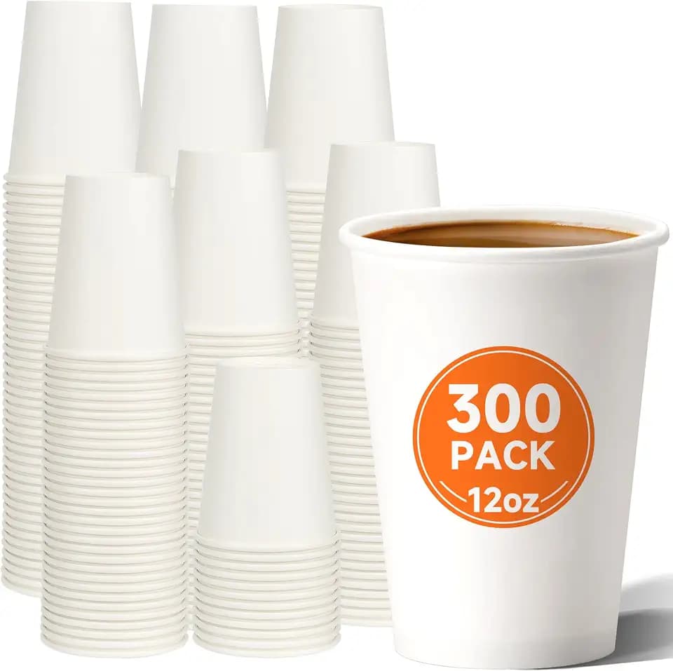 METAPRINT 300 Pack 12 oz Disposable Paper Coffee Cups, White
