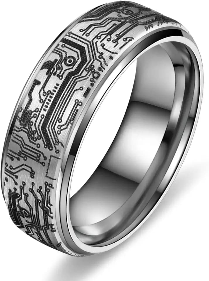 Tungsten Ring 8mm Computer Circuit Pattern Ring Black/Gold/Silver Tungsten Carbide Wedding Band for Men Comfort Fit