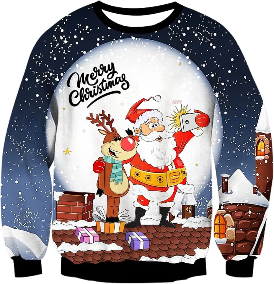 Fanient Unsiex Pullover Weihnachtspulli Ugly Weihnachtspullover Pulli 3D Gedruck Muster Rundhals Langarmshirt