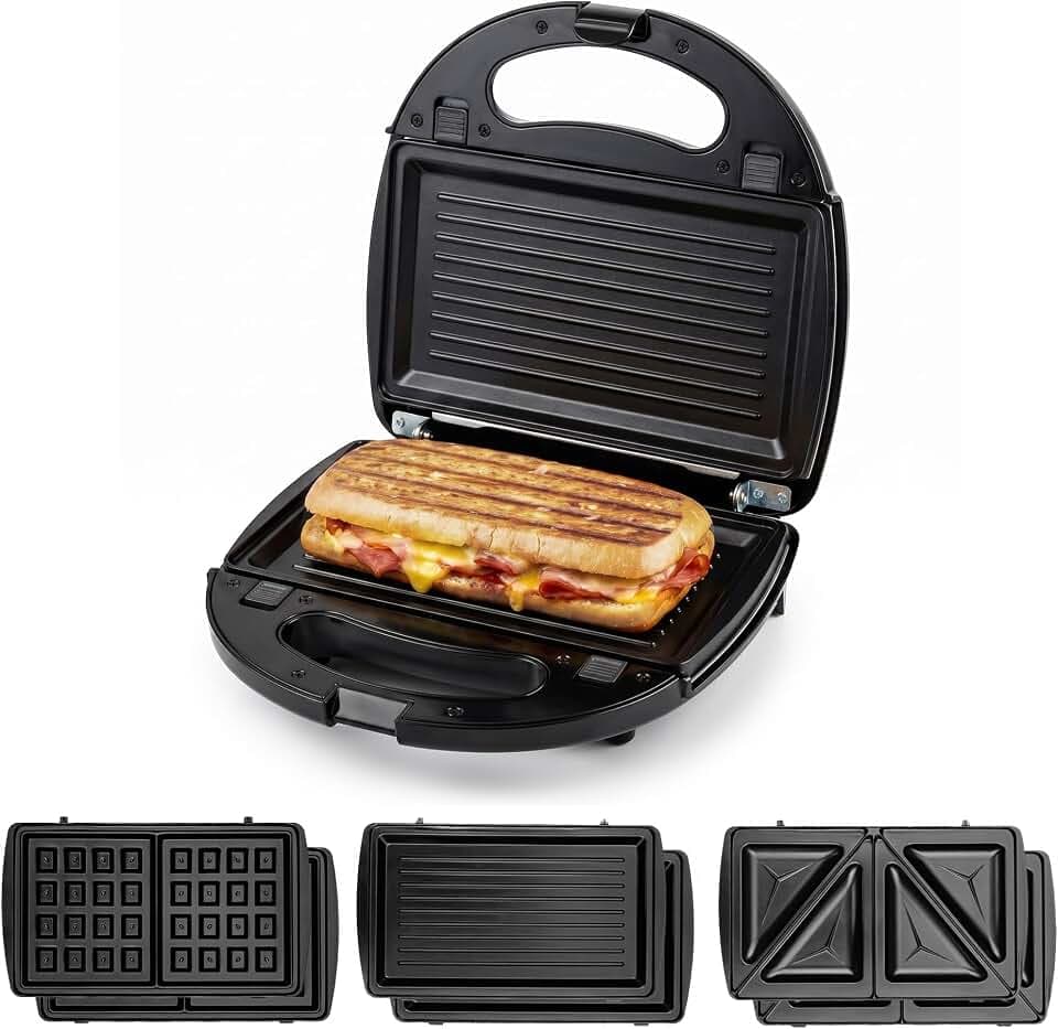 OVENTE Electric Sandwich, Panini and Waffle Maker Set, Black GPI202B