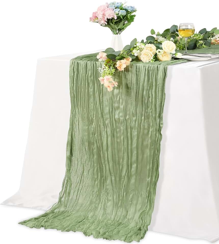 Alyvisun 1Pack Tischläufer Grün,100% Polyester Waschbare Tischläufer | Babypartys,Partys, Boho Landhaus Rustikale Tisch- und Stuhldekorationen für Zuhause & Outdoor(35x118Inch)
