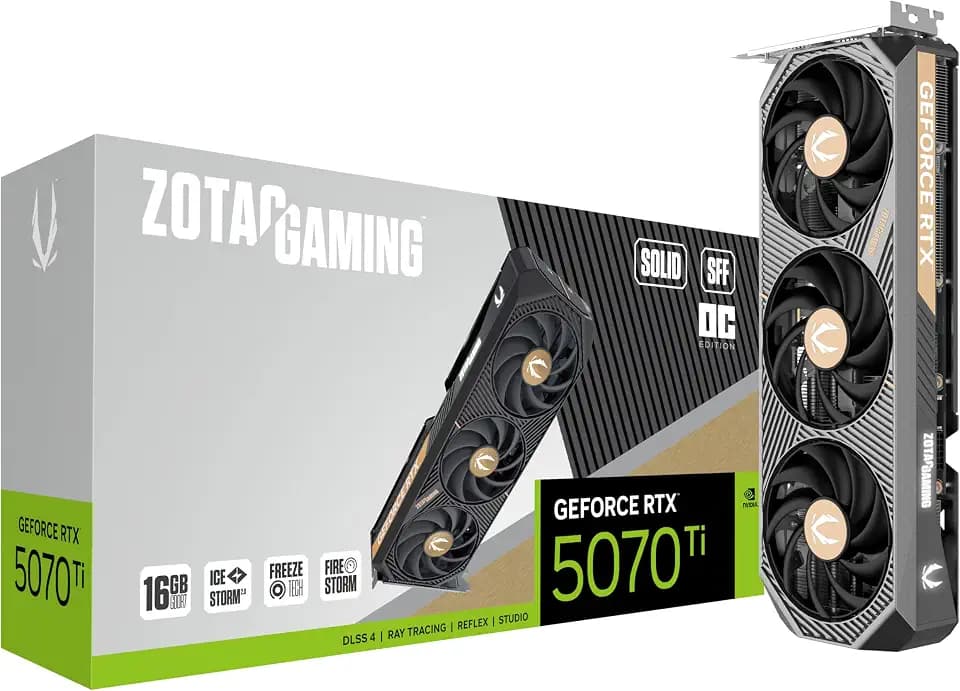 ZOTAC Gaming GeForce RTX 5070 Ti Solid SFF OC DLSS 4 16GB GDDR7 256-bit 28 Gbps PCIE 5.0 Gaming Graphics Card, IceStorm 2.0 Advanced Cooling, ZT-B50710J3-10P