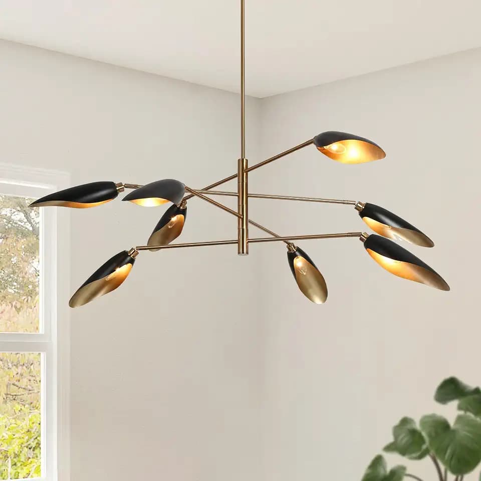 KSANA 48" Large Sputnik Chandelier, 8 Light Mid-Century Modern Dining Room Light Fixture Black Gold Industrial Pendant Chandelier Kitchen Island Light for Living Room Hallway