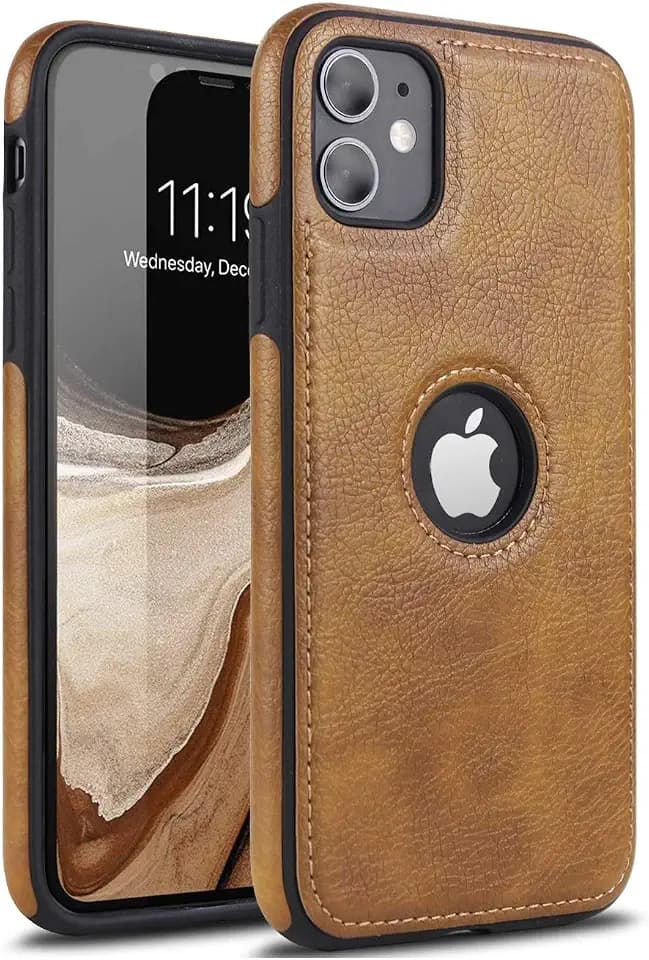 Retro Leather Case for iPhone 11 Anti-Knock Back Cover Soft TPU Business Shell Phone Case (Brown, for iPhone 11)