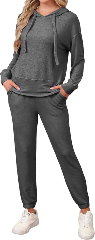 Famulily Langärmeliger Trainingsanzug für Damen, komplettes Set, einfarbig, Kordelzug und elastische Jogginghose mit Taschen, S-XXL