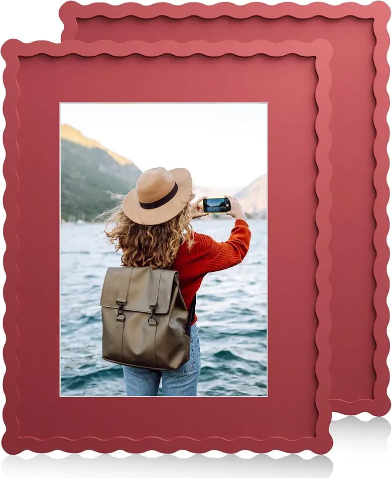 11x14 Wavy Picture Frame with 8x10 Mat, 11x14 Wood Frame, Real Glass
