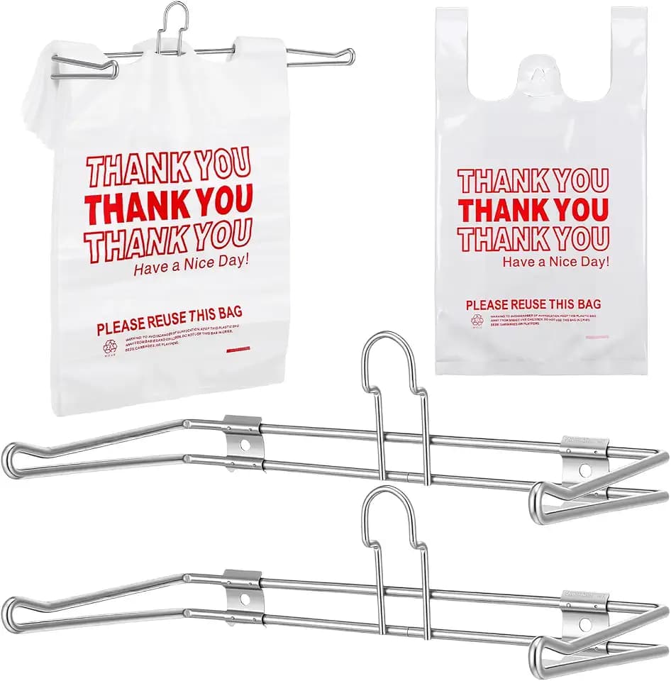 2 Pack Plastic Grocery Bag Holder with 50 Bags T Shirt Sack Organizer Rack Wall Mount Hanging Bag Holder for Grocery Store Supermarket Restaurant Business Chrome Iron 12 Inch Width