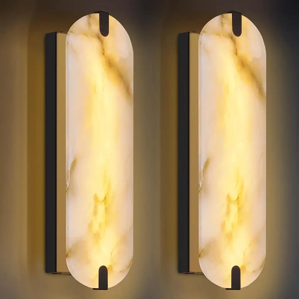 19in Alabaster Wall Sconces, Natural Marble Wall Sconces Set of Two,Modern Alabaster Wall Lighting for Living Room,Dining Room Stairs Bedroom