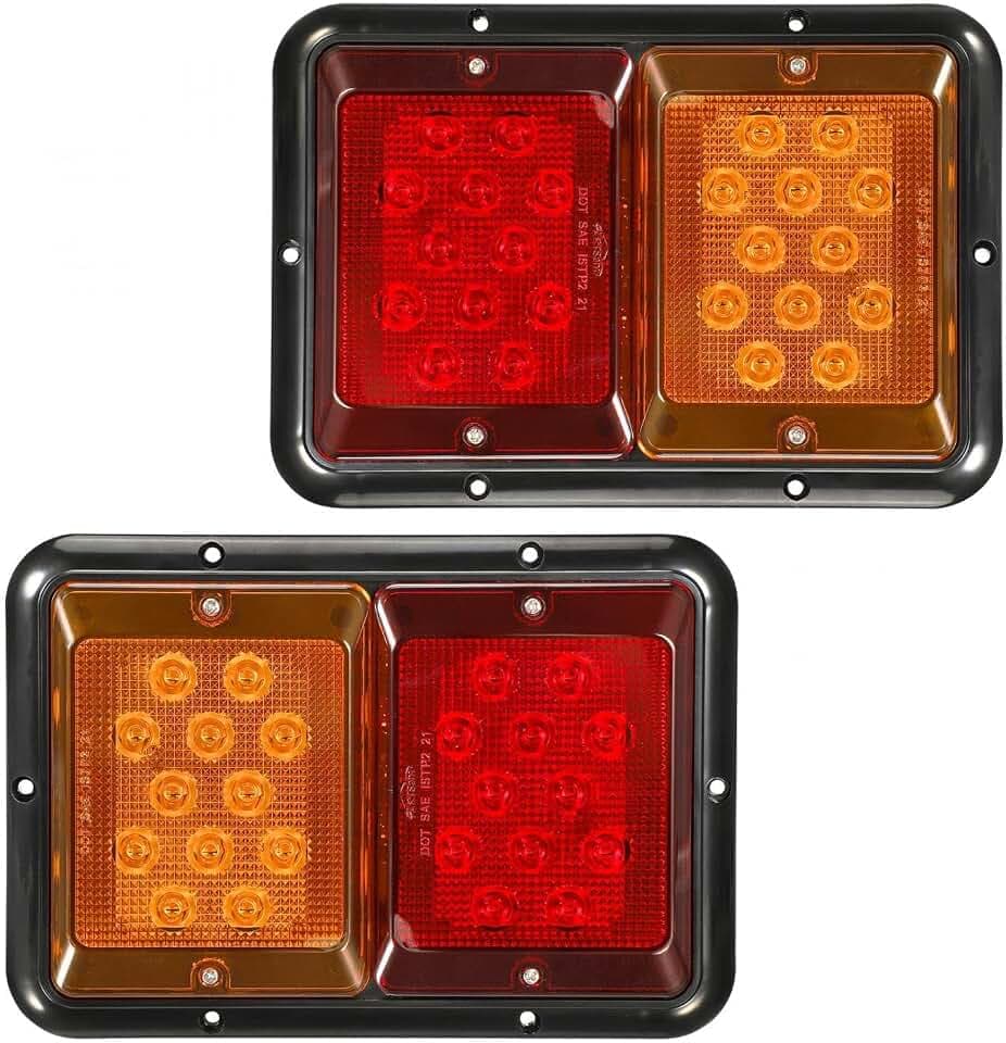 Partsam 2Pcs Double Led Trailer Tail Lights Horizontal Mount Dual Stop Turn Signal Tail Lights 24 LED Surface Mount RV Double Led Taillights RV Double Led Turn Tail Lights 12V IP67 Black Base w Gasket