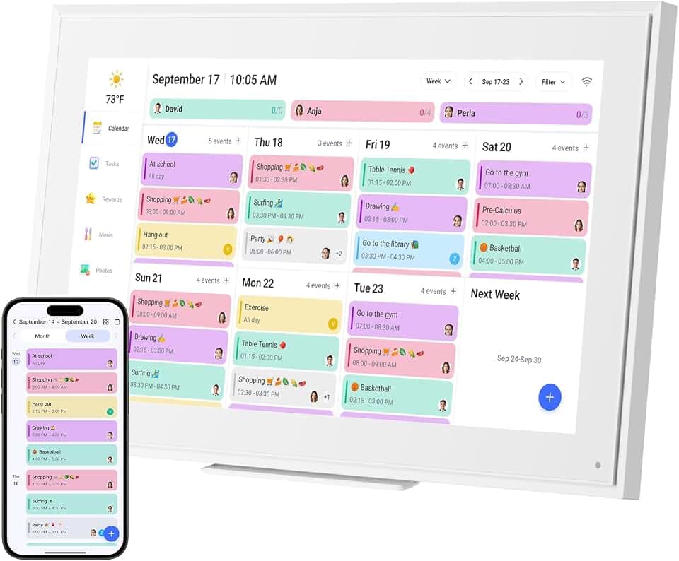 Digitaler Kalender 15.6", Digitaler Familienplaner mit Touchscreen, Elektronischer Wandkalender, Essensplaner, App-Sync, Wochenplaner, mit Wandhalterung