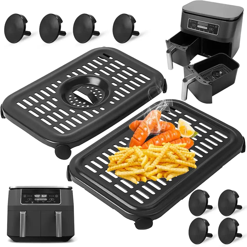 Air Fryer Grill Plate for ninja Foodi dual zone heißluftfritteuse 6 in 1 7.6L DZ300EU AF300EU, 2 Pieces Air Fryer Accessories Replacement Parts Grill Pan Crisper Plate Rack Tray