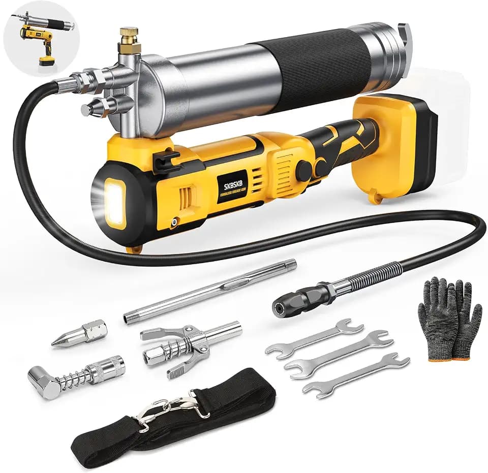 2-IN-1 Cordless Grease Gun for DeWalt 20V Battery, 12000PSI Electric Grease Gun Kit with Lock-On Trigger, LED Light, 39.4" Hose Work with Bulk &Cartridge Grease for Truck, Farm Equipment (No Battery)