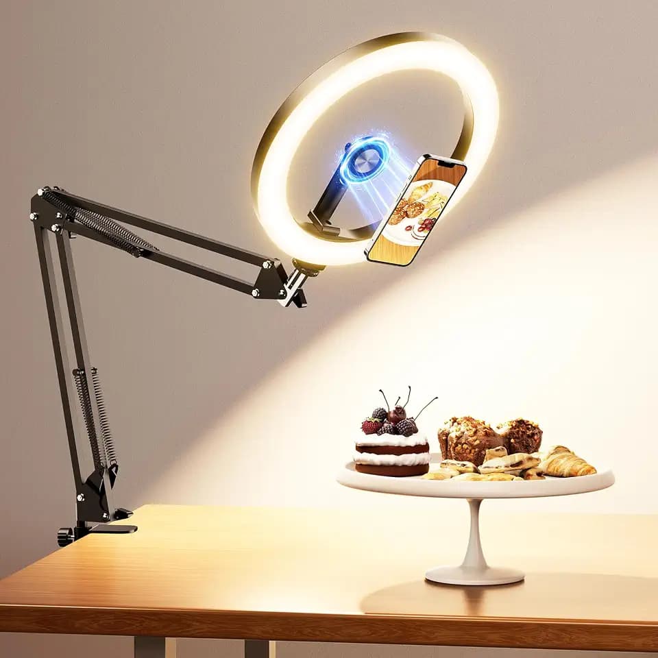 Ringlicht Magnetisches mit Stativ Overhead Tisch,Evershop Flexibel Ring Light Handyhalterung für Videos Fotos,LED Ringleuchte mit Fernsteuerung für Content Erstellung,TikTok,YouTube,Homeoffice,Alltag