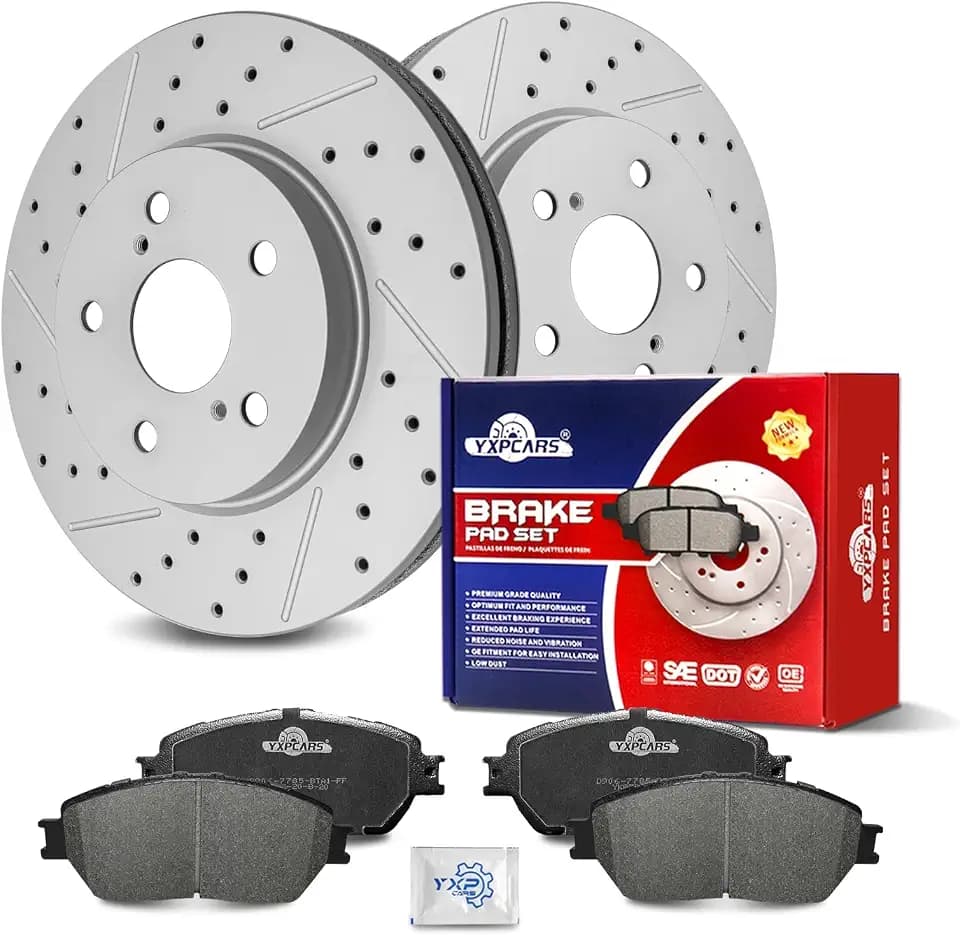 Ceramic Front Brakes Pad and Rotors Drilled Slotted Vented Replacement Disc Brake Kits for Lexus Es300 2002-2003, for Toyota Sienna 2004-2010/ Solara 2004-2008/ Avalon 2005-2007/ Camry 2005-2006
