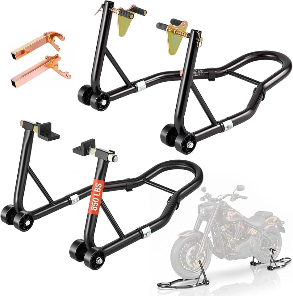 VEVOR Motorrad Ständer Set Montageständer 0,39 t Belastbar, U-Type + L-Type, 225–350 mm / 230–330 mm Hinten Montageständer Motorrad Heber Montagelift Montageheber, mit Vier Laufrollen Montageständer
