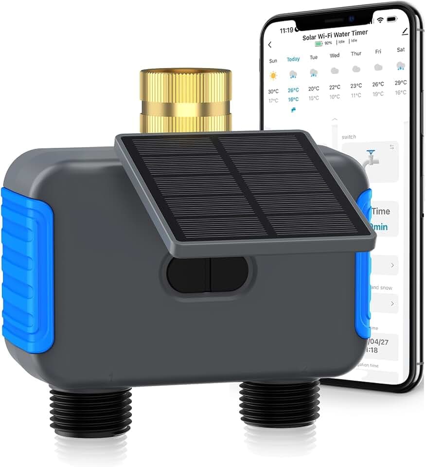 WiFi Solar Sprinkler Timer, 2 Zone Smart Bluetooth Hose Timers, Water Timer