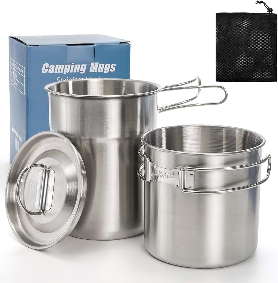 2 Pieces Stainless Steel Camping Cups, Stackable Camp Mug