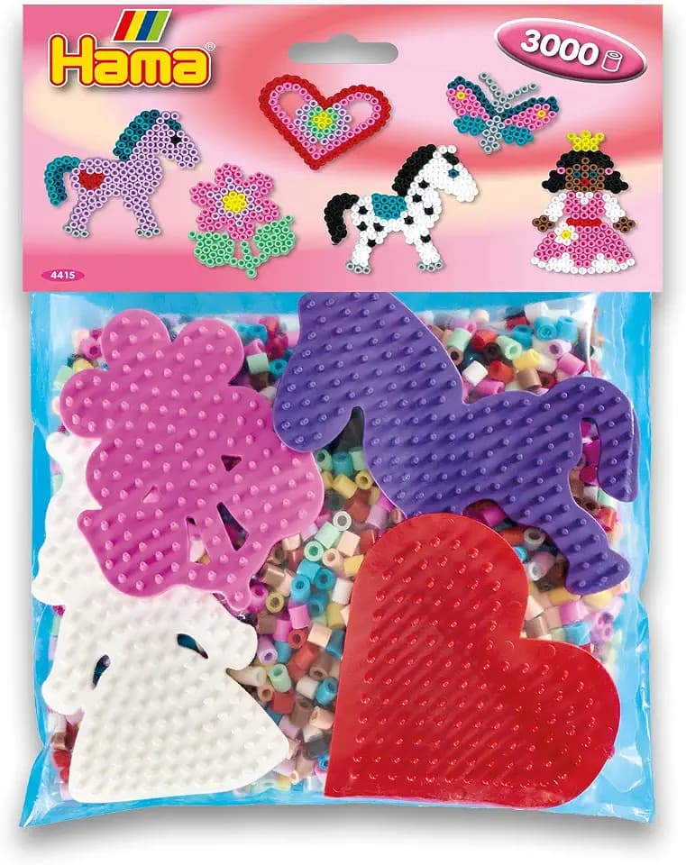 Hama Perlen 4415 Set für Spielgruppen mit ca. 3.000 bunten Midi Bügelperlen mit Durchmesser 5 mm, Motivvorlagen und 4 Stiftplatten, inkl. Bügelpapier, kreativer Bastelspaß für Groß und Klein
