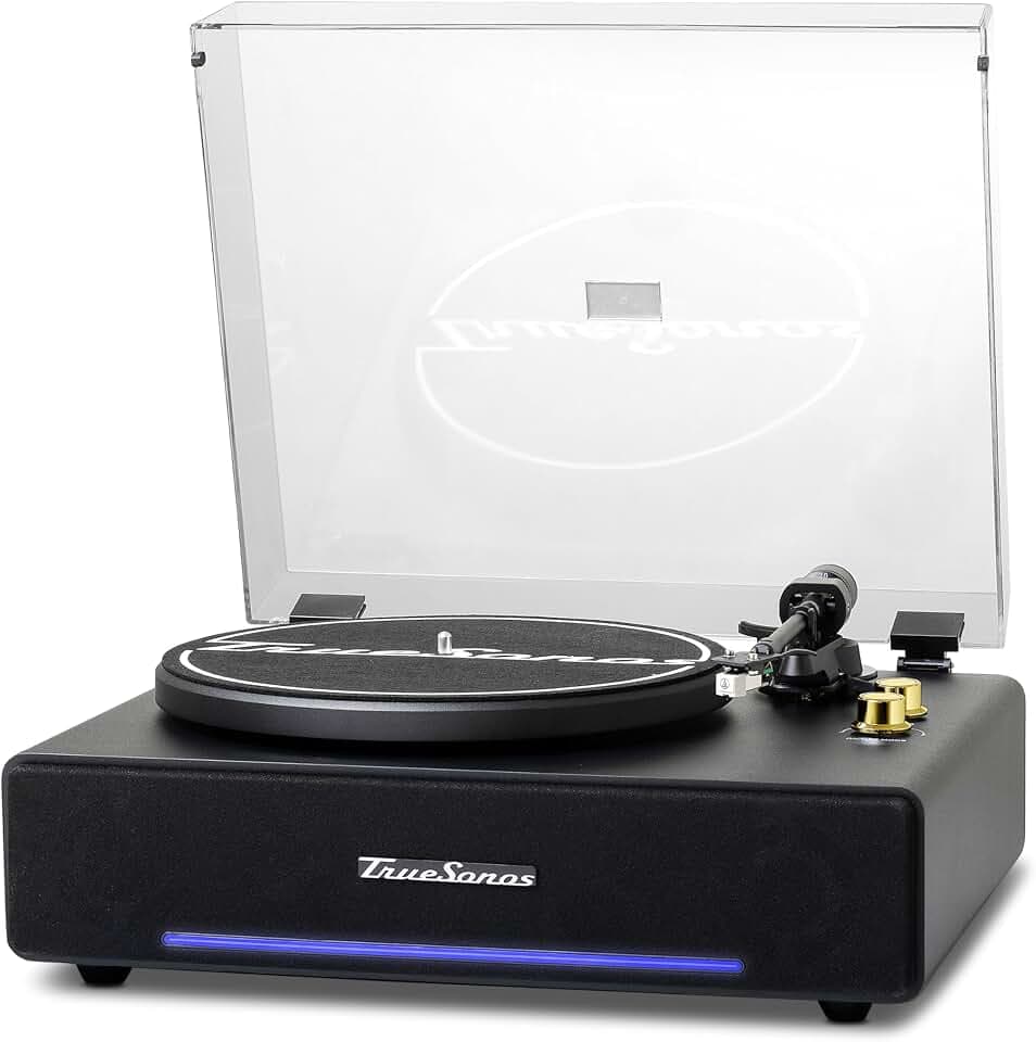 Vinyl Record Player with Speakers, Black/Gold