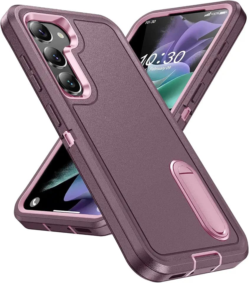 for Samsung Galaxy S23 Plus Case with Kickstand Case 3-Layer Military Grade Protective Case Cover Silicone Rugged Shockproof for Galaxy S23 Plus S23+ Phone Case (Purple+Pink)
