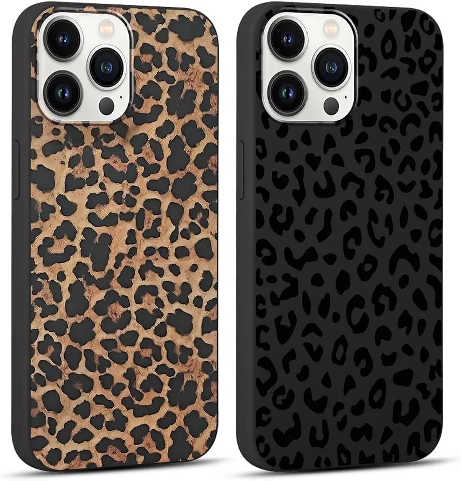 2 Pack for iPhone 13 Pro Max 6.7'' Cheetah Print Cases, Cute Luxury Leopard Print Pattern Design Cases for Women Men Girls, Fashion Retro Shockproof Anti Scratch Protection Silicone Soft TPU Cover