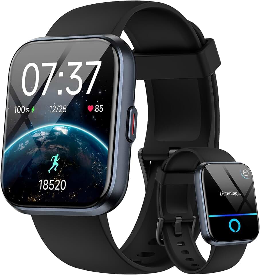 Smartwatch Herren Damen, 1.85" Smart Watch mit Telefonfunktion/Whatsapp, Fitnessuhr Herren mit Herzfrequenz/Schlafmonitor, 10 Tage Akku, 3ATM Wasserdicht Pulsuhr Damen für Samsung/iOS/Android, Alexa
