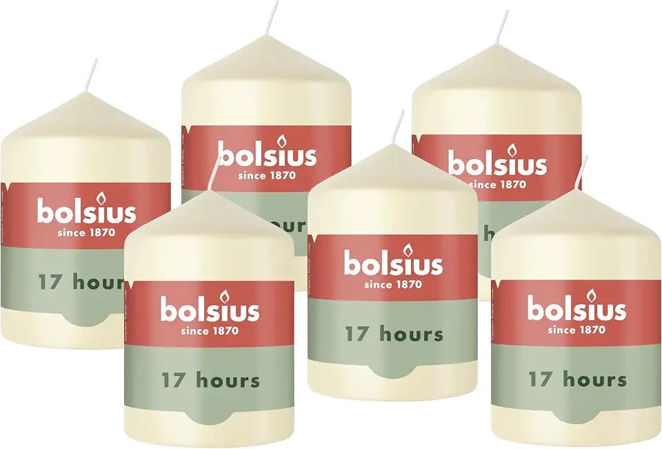 Bolsius - glatte Stumpenkerze - Elfenbein - 8 x 6 cm - Unparfümierte - Natürliches Pflanzenwachs - Ohne Palmöl