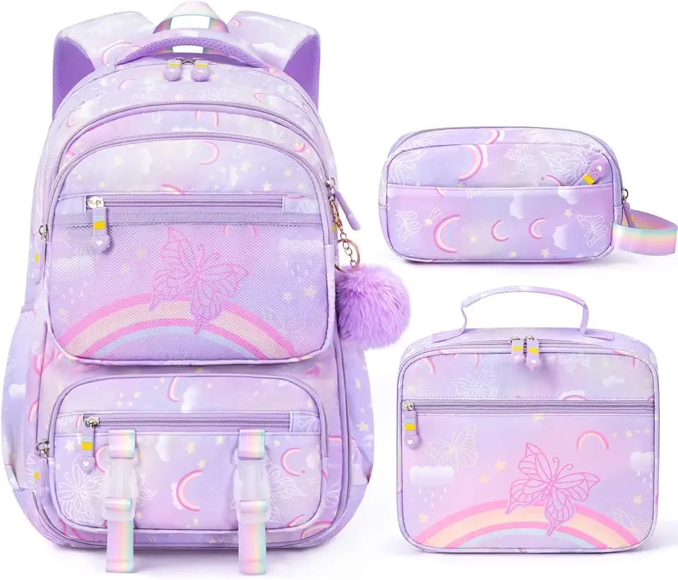 Fimibuke 3PCS Kids Backpack for School Girls with Lunch Box & Pencil Case