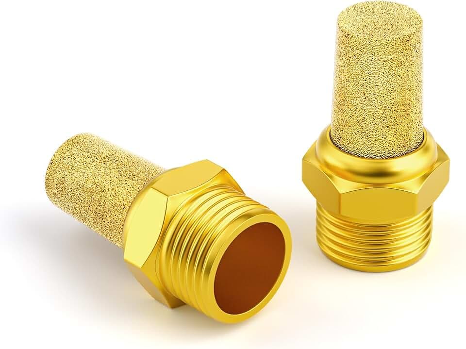 TAILONZ PNEUMATIC Sintered Bronze Exhaust Muffler 3/8 Inch NPT - Brass Body Protruding (Pack of 10)