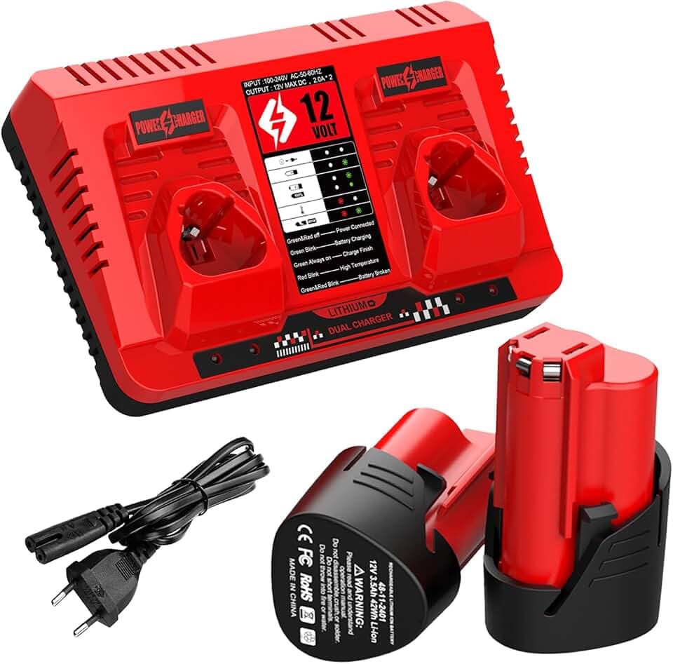 12V 4Ah Akku Ersatz für Milwaukee mit 12V Ladegerät Kompatibel mit 48-11-2401 48-11-2402 48-11-2411 48-11-2420 48-11-2460