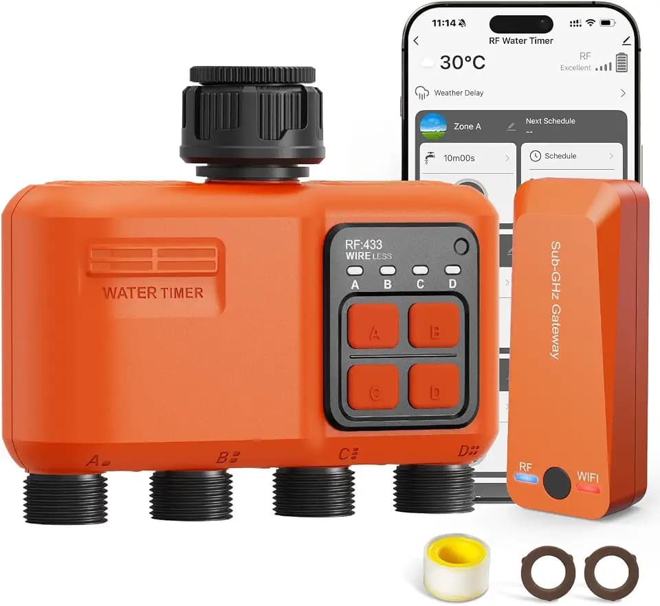 Smart WiFi Sprinkler Timer 4 Zone, Irrigation Controller for Garden Hose