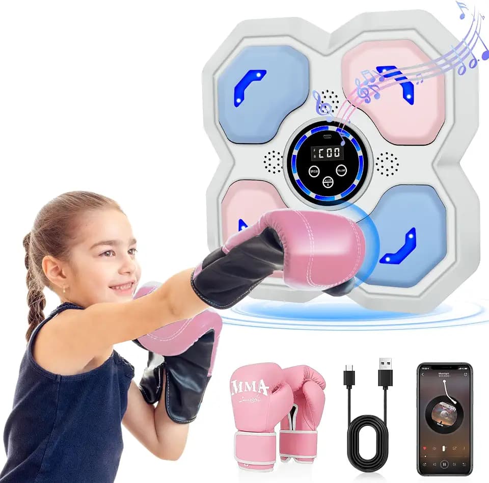 Music Boxing Machine for Kid and Teen Adults, Trainer Equipment with Gloves